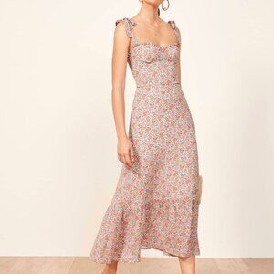 Long Floral Midi Dress by Manu Reformation Nikita Shelby White Blue Red Ruffle 2